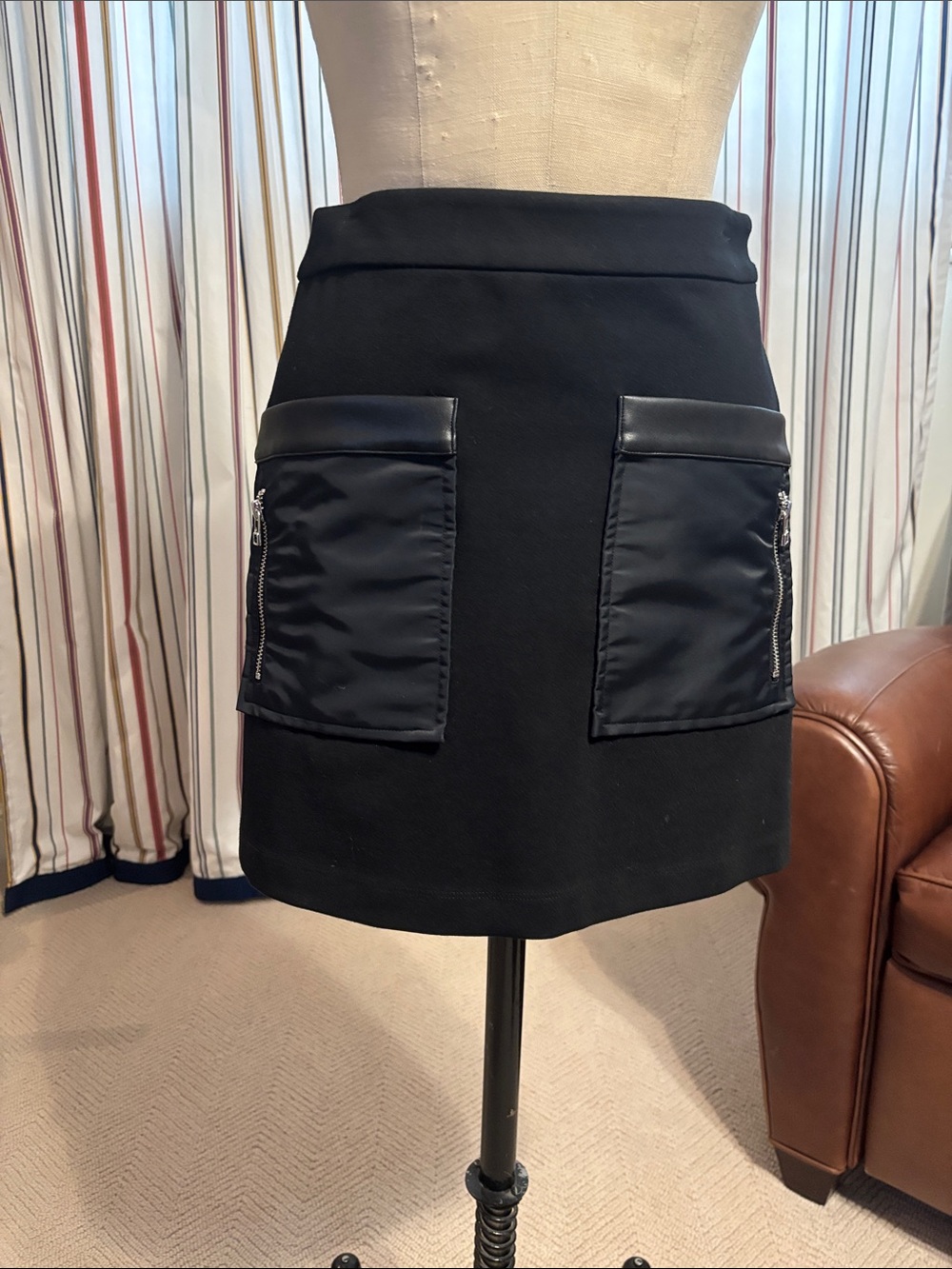 STAUD Black Mini Skirt with Front Patch Pockets